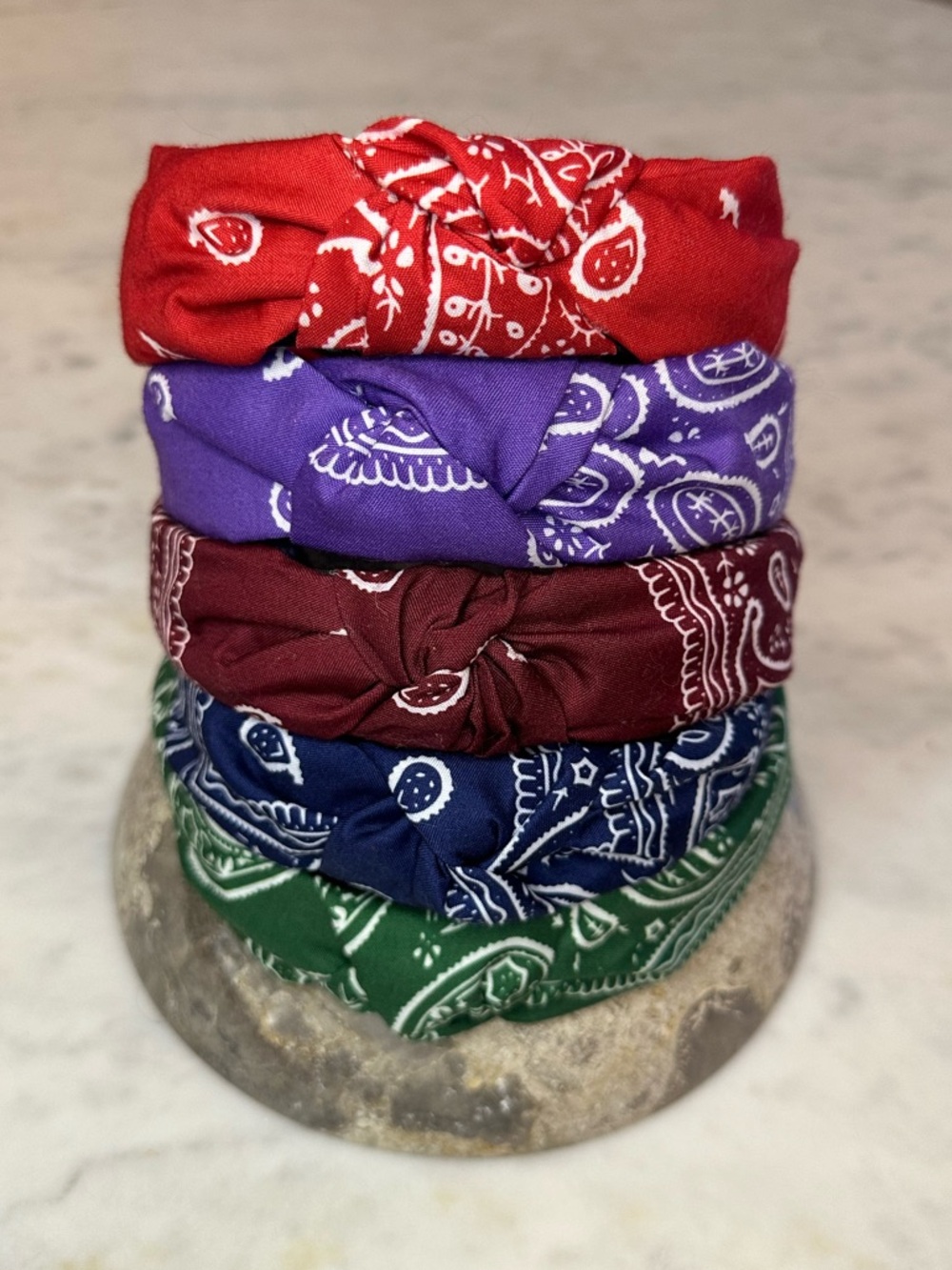 Bandana Knot Headband Bundle (Set of 5) (Red, Purple, Burgundy, Navy, Green)